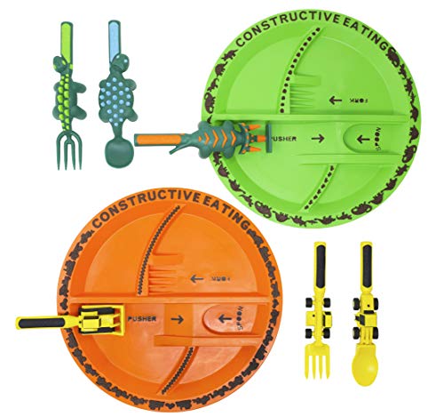 Construction & Dinosaur Mealtime Set - Plates & Utensils for Kids