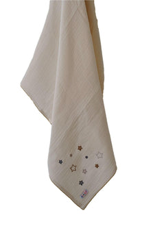 4-Layer Muslin Swaddle Blanket with Star Embroidery - 39 x 39 In, Gray