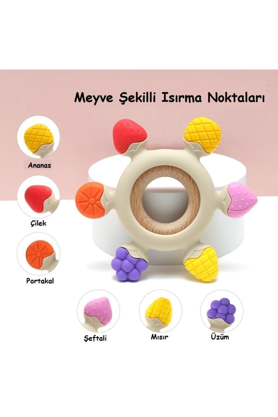 Silicone Fruit Teether Ring Pacifier - BPA Free, Beige