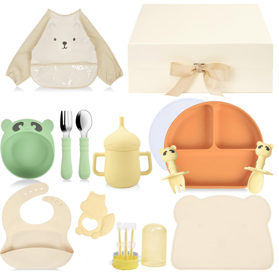Baby Feeding Essentials Set - Silicone Plate, Bib, Cup & Utensils