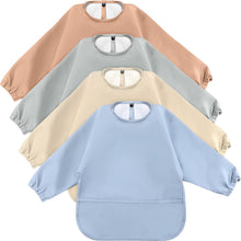 Long Sleeve Waterproof Baby Bibs 4 Pack - Feeding Smocks with Pocket