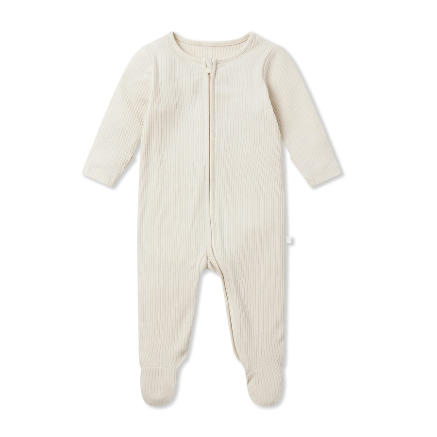 Baby Ribbed Footed Pajamas 3 Pack - Ecru, Blue & Navy, Zip Closure, 6-9 Months