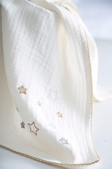4-Layer Muslin Swaddle Blanket with Star Embroidery - 39 x 39 In, Gray