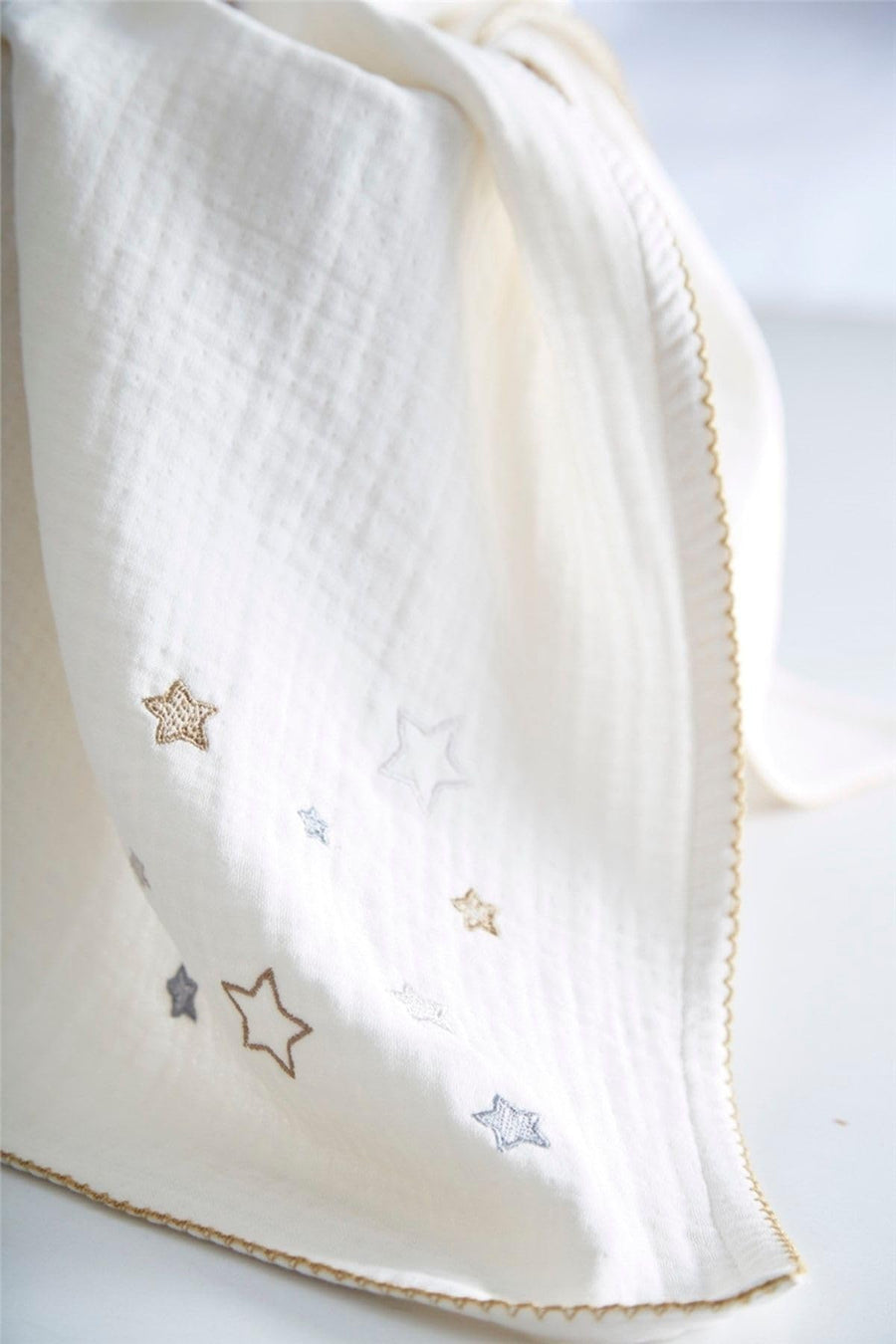 4-Layer Muslin Swaddle Blanket with Star Embroidery - 39 x 39 In, Gray