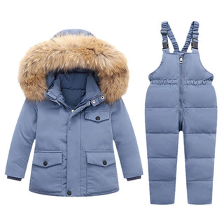 Kids Hooded Snowsuit Set - Down Jacket & Snow Wear, Blue, 5T