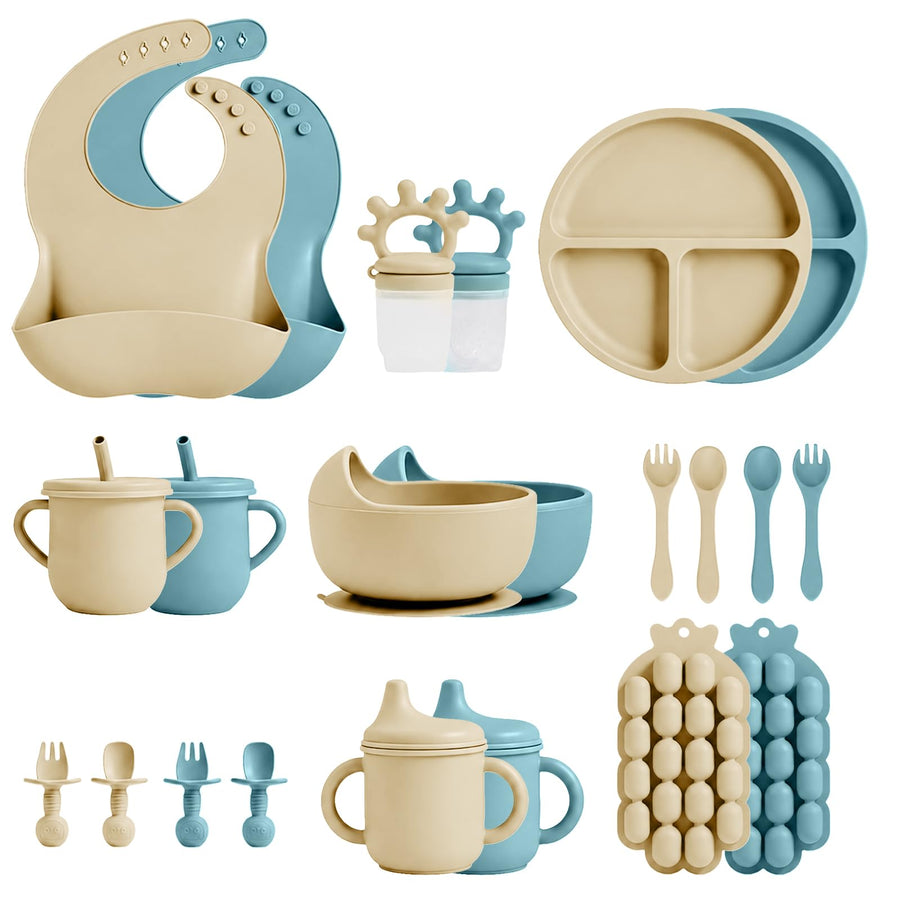 Silicone Baby Feeding Set 22 Piece - Plate, Bowl, Bib, Cup & Utensils
