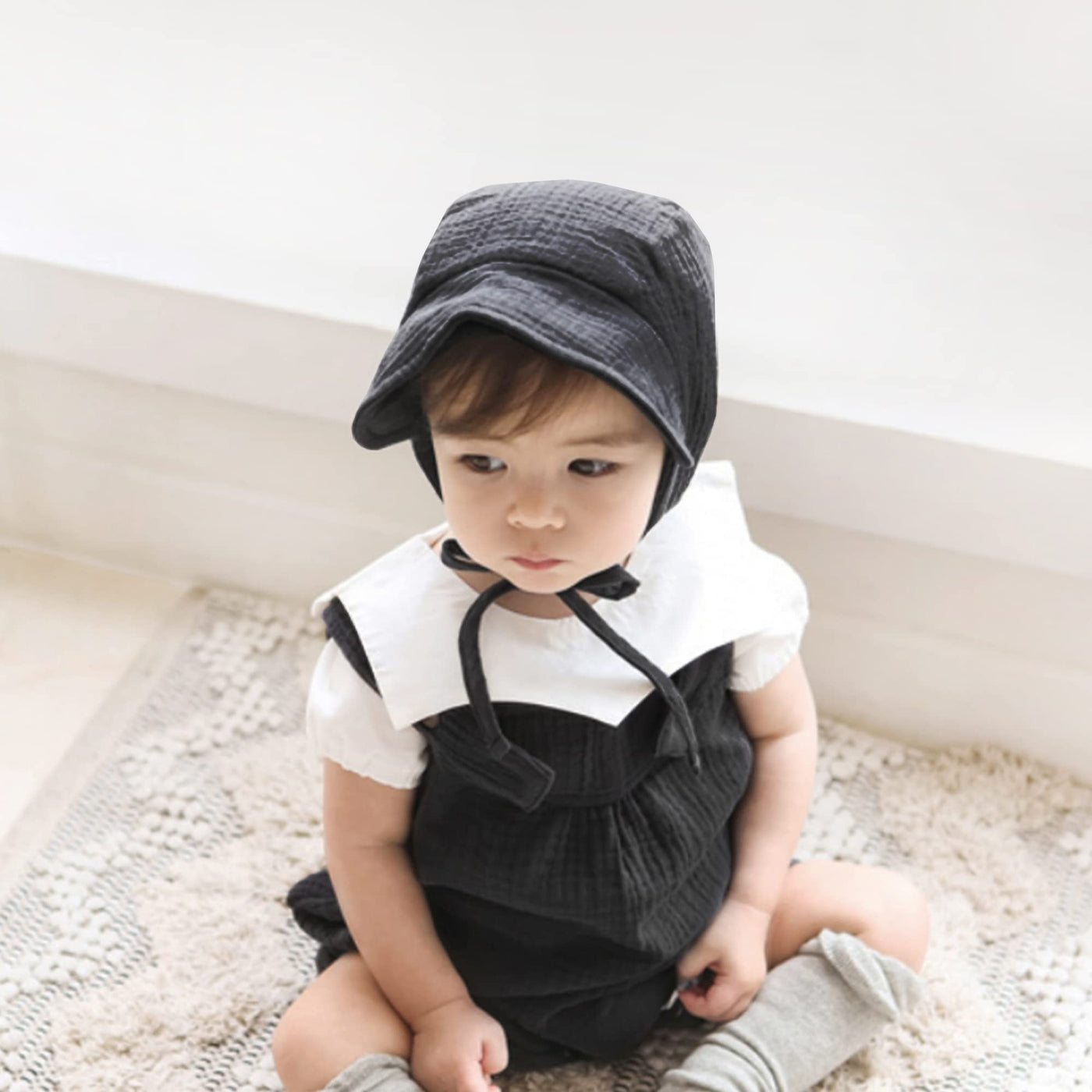 Baby Muslin Sun Bonnet Hat - Brimmed Toddler Sun Hat, 6-24 Months