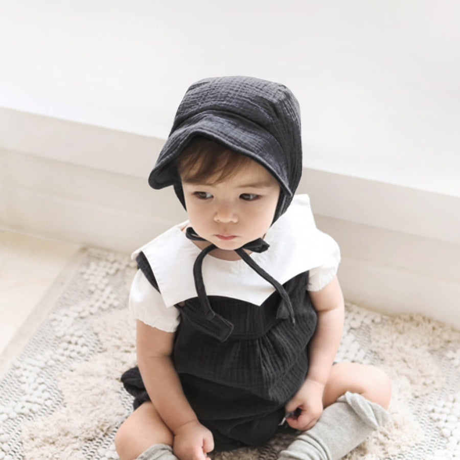 Baby Muslin Sun Bonnet Hat - Brimmed Toddler Sun Hat, 6-24 Months