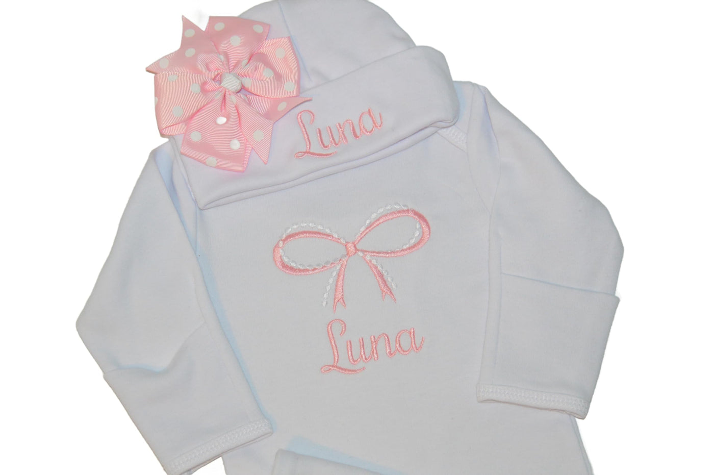 Newborn Baby Girl Gift Set 11 Piece - Romper, Bloomers, Bib & Burp Cloth, Pink & White