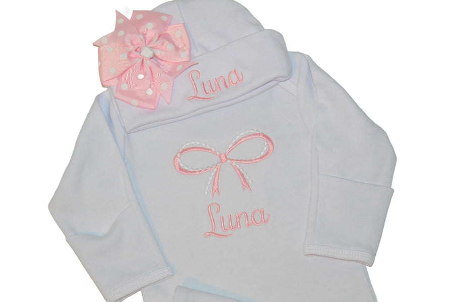 Newborn Baby Girl Gift Set 11 Piece - Romper, Bloomers, Bib & Burp Cloth, Pink & White