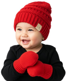 Newborn Knit Beanie & Fleece Mittens Set - Warm Winter Essentials