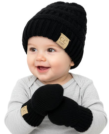 Newborn Knit Beanie & Fleece Mittens Set - Warm Winter Essentials