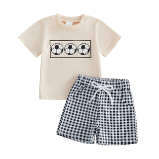 Toddler Soccer Outfit Set - Short Sleeve T-Shirt & Checkerboard Shorts