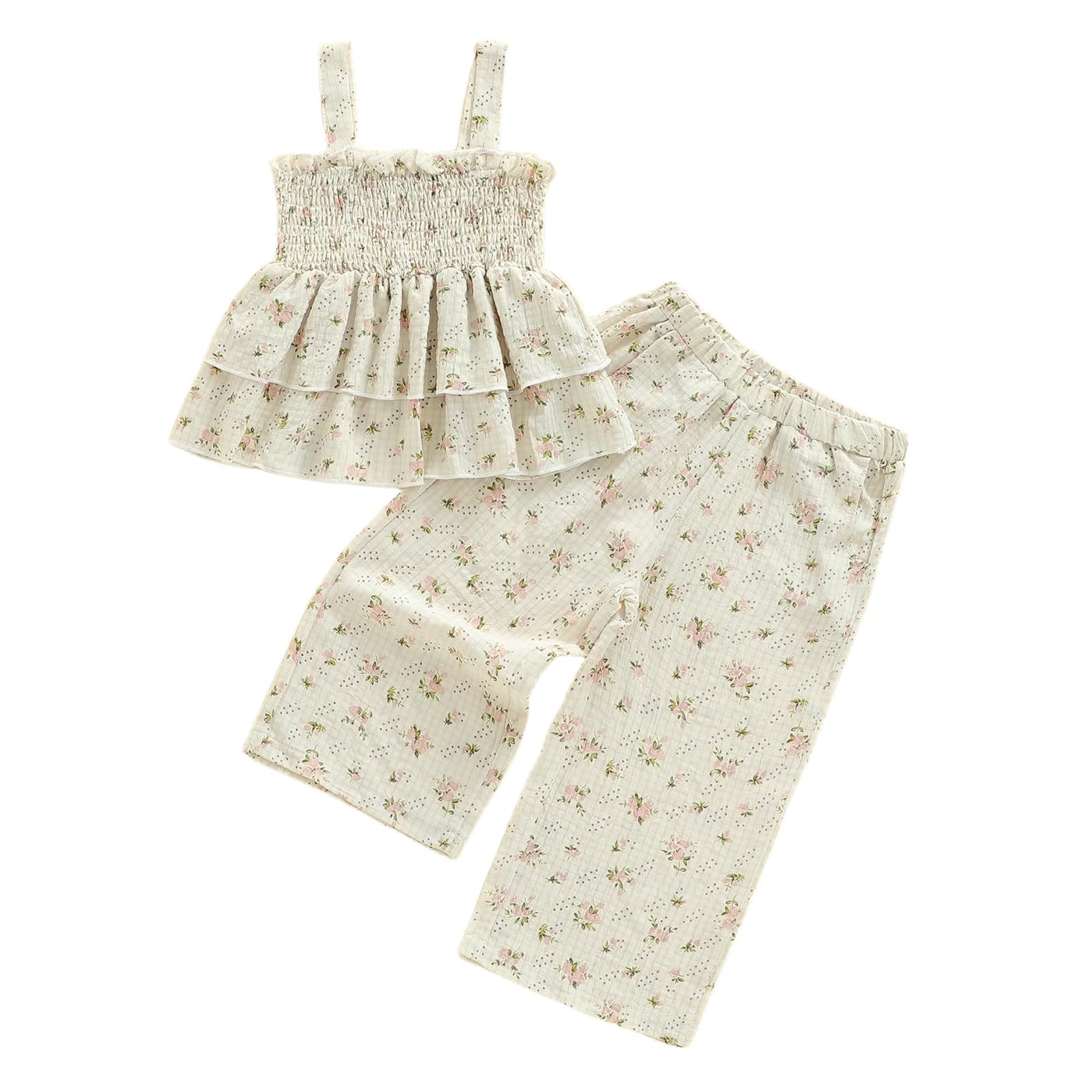 Baby Girl Spring Outfit Set - Smocked Sleeveless Top & Pocket Pants