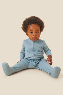 Baby Ribbed Footed Pajamas 3 Pack - Ecru, Blue & Navy, Zip Closure, 6-9 Months