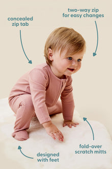 Baby Ribbed Footed Pajamas 3 Pack - Ecru, Blue & Navy, Zip Closure, 6-9 Months