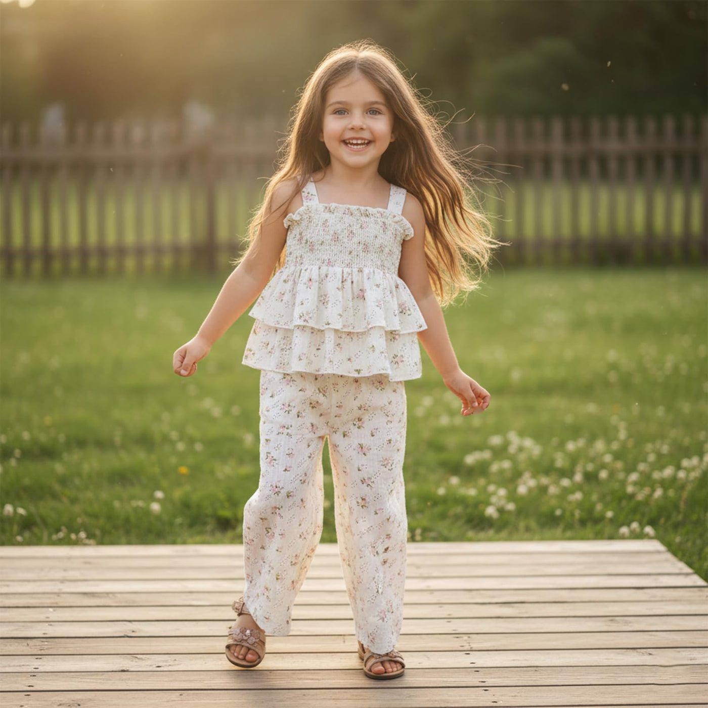 Baby Girl Spring Outfit Set - Smocked Sleeveless Top & Pocket Pants