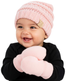 Newborn Knit Beanie & Fleece Mittens Set - Warm Winter Essentials