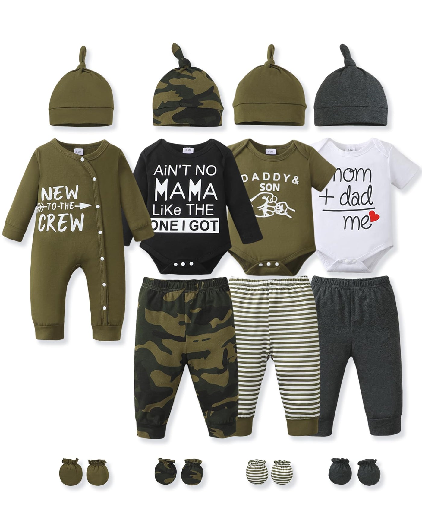 Unisex Baby Bodysuit & Pant Outfit Set 4 Pack - Light Green, 3-6 Months