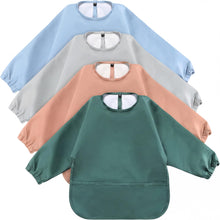 Long Sleeve Waterproof Baby Bibs 4 Pack - Feeding Smocks with Pocket
