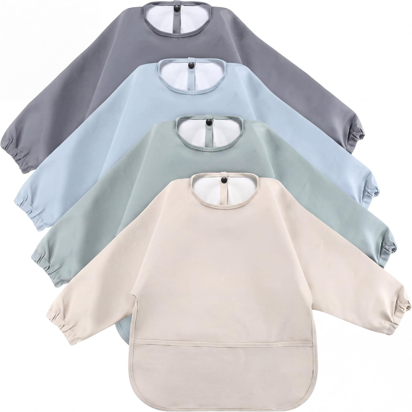 Long Sleeve Waterproof Baby Bibs 4 Pack - Feeding Smocks with Pocket