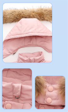 Kids Hooded Snowsuit Set - Down Jacket & Snow Wear, Blue, 5T