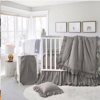 Ruffle Crib Bedding Set 3 Piece - 100% Cotton, Neutral Grey