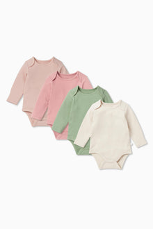 Baby Long Sleeve Ribbed Bodysuit 4 Pack - Pink Mix, Envelope Neck, 9-12 Months