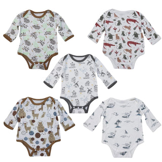Organic Cotton Baby Bodysuit Romper 5 Pack - Multicolor, Foldover Cuffs, 3-6 Months