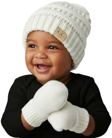 Newborn Knit Beanie & Fleece Mittens Set - Warm Winter Essentials