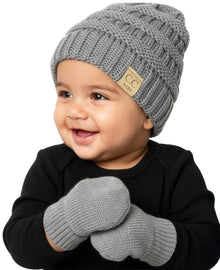 Newborn Knit Beanie & Fleece Mittens Set - Warm Winter Essentials