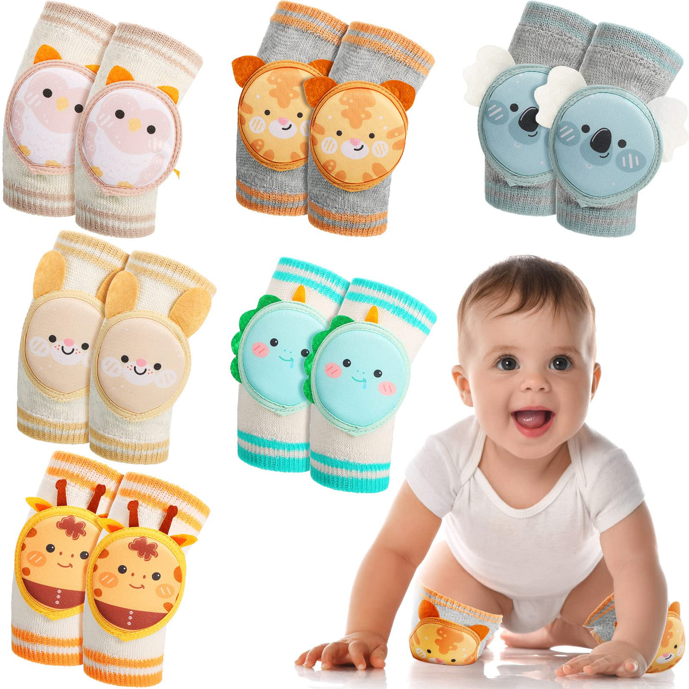Baby Crawling Knee Pads 6 Pack - Anti-Slip Knee Protectors