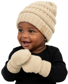 Newborn Knit Beanie & Fleece Mittens Set - Warm Winter Essentials
