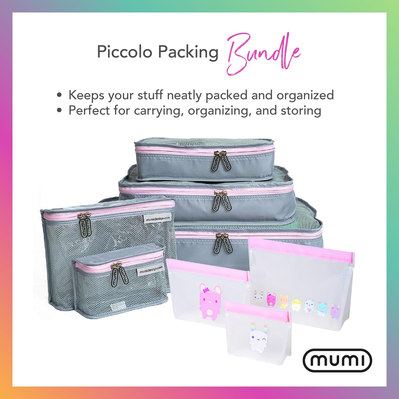 Baby Travel Organizer Set - 5 Packing Bags & 4 Reusable Zip Bags, Aqua