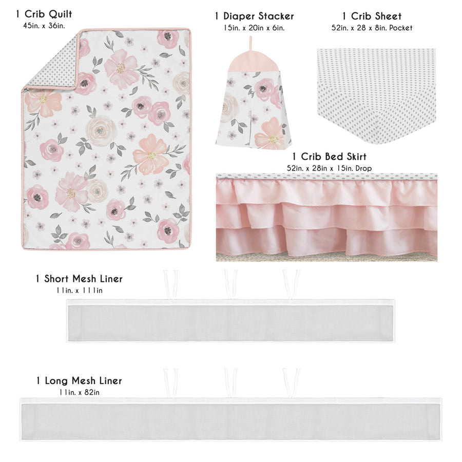 Floral Baby Girl Crib Bedding Set 6 Piece
