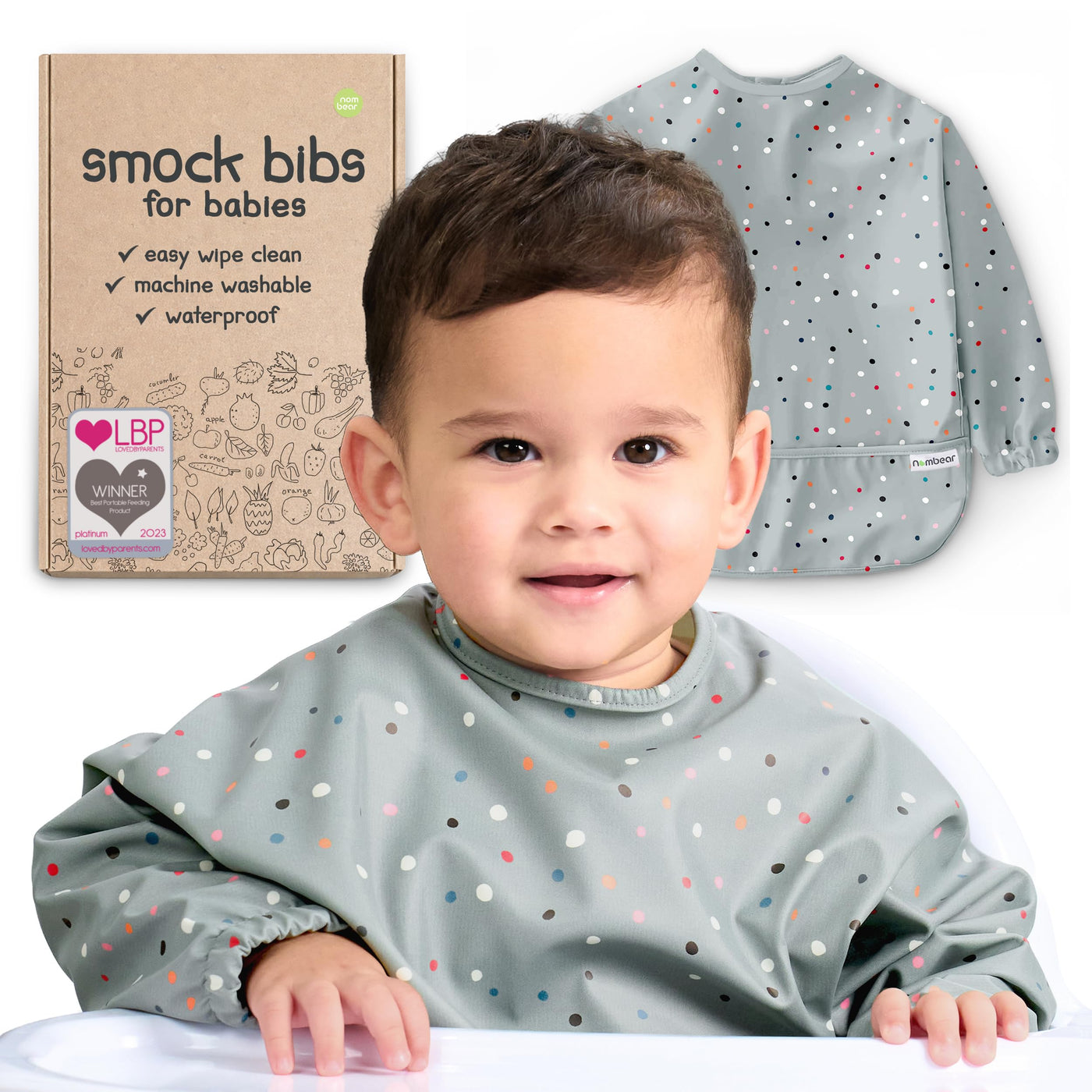 Waterproof Long Sleeve Baby Bib - Feeding Smock, 6-24 Months