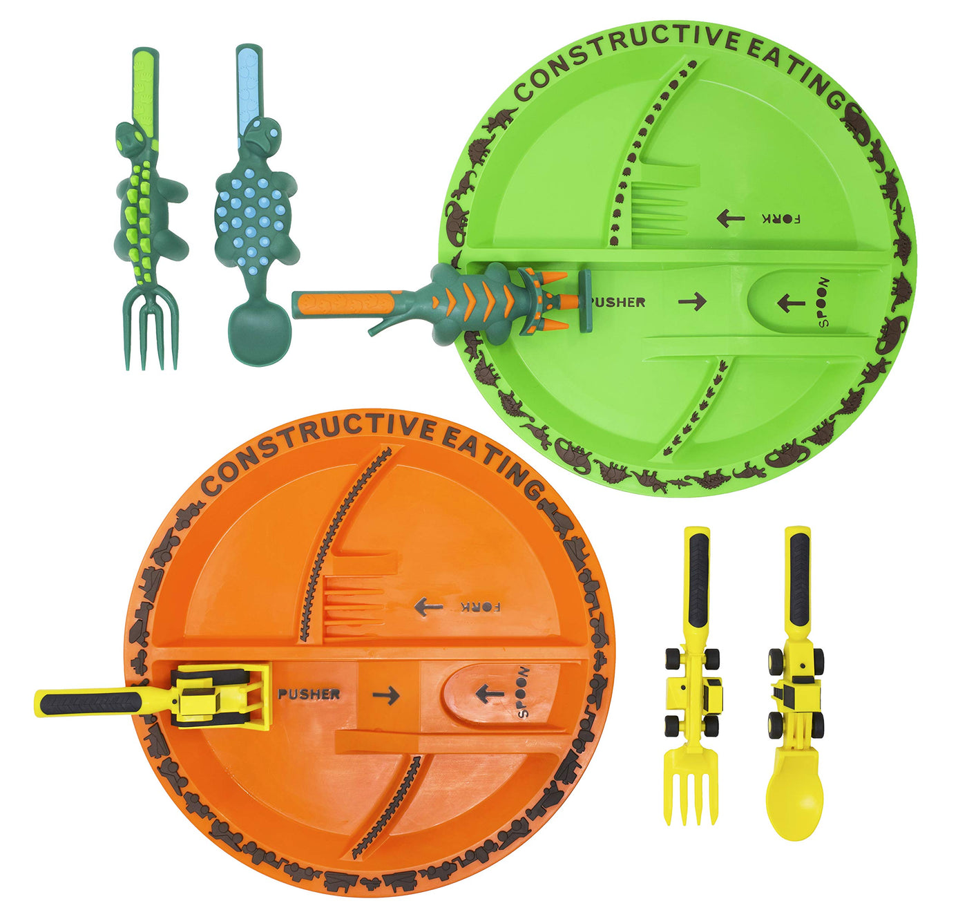Construction & Dinosaur Mealtime Set - Plates & Utensils for Kids