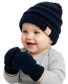Newborn Knit Beanie & Fleece Mittens Set - Warm Winter Essentials