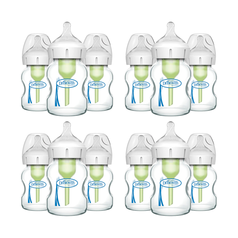 Dr. Brown's Natural Flow Anti-Colic Options+ Wide-Neck Glass Baby Bottles 5 oz/150 mL