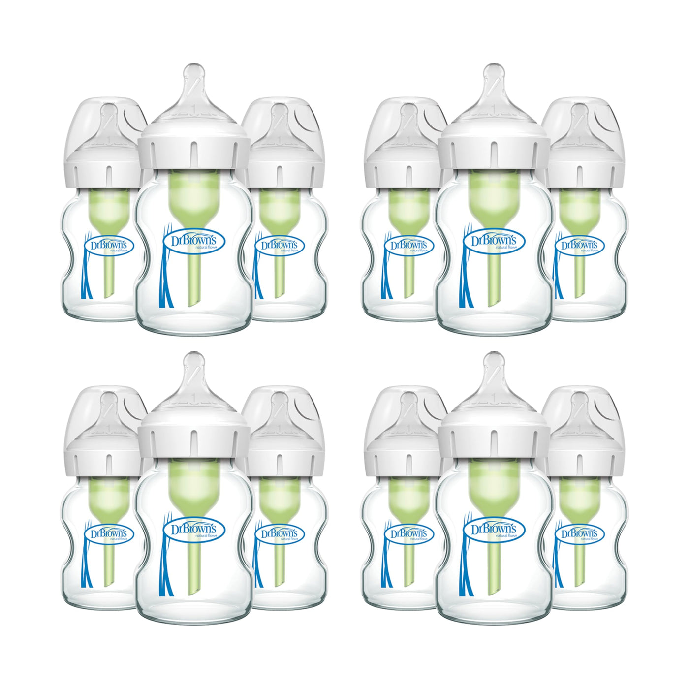 Dr. Brown's Natural Flow Anti-Colic Options+ Wide-Neck Glass Baby Bottles 5 oz/150 mL