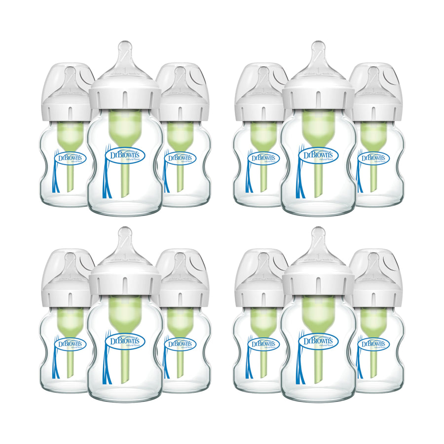 Dr. Brown's Natural Flow Anti-Colic Options+ Wide-Neck Glass Baby Bottles 5 oz/150 mL