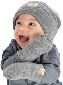 Newborn Knit Beanie & Fleece Mittens Set - Warm Winter Essentials